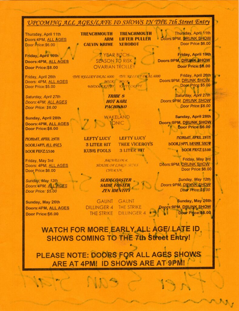 7th St Entry 1996-04 all-ages calendar